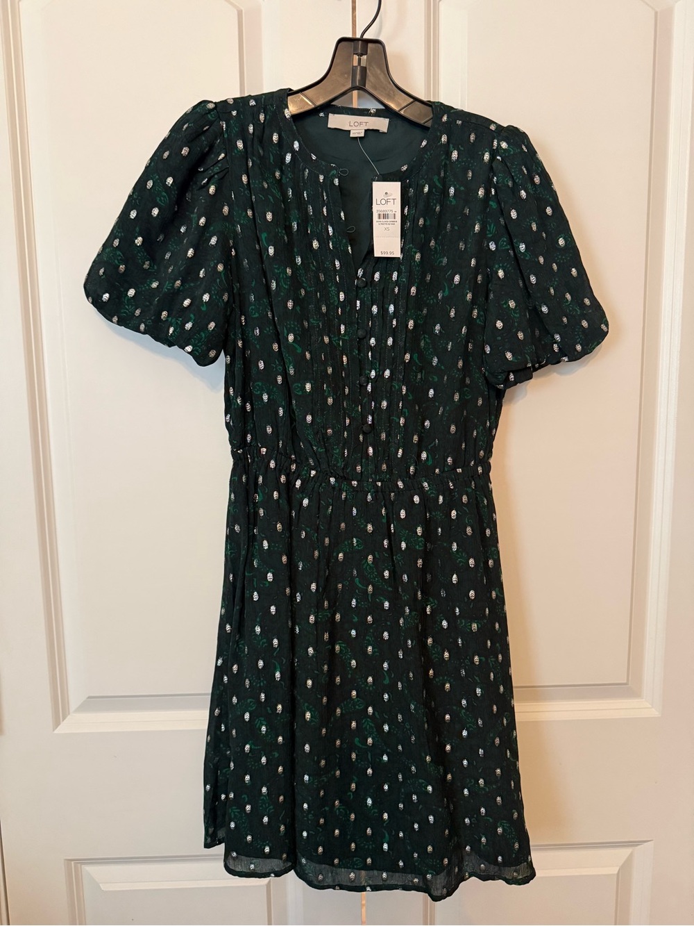 MWT LOFT Dark Green Mini Dress with silvery Dot Print